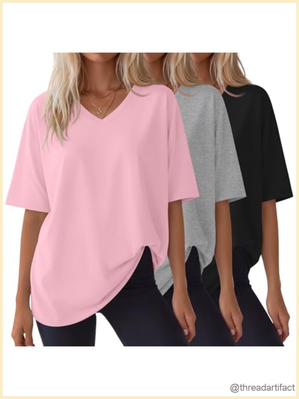 3 Pack Oversized Drop Shoulder V Neck Half Sleeve Loose Fit Tops for Women